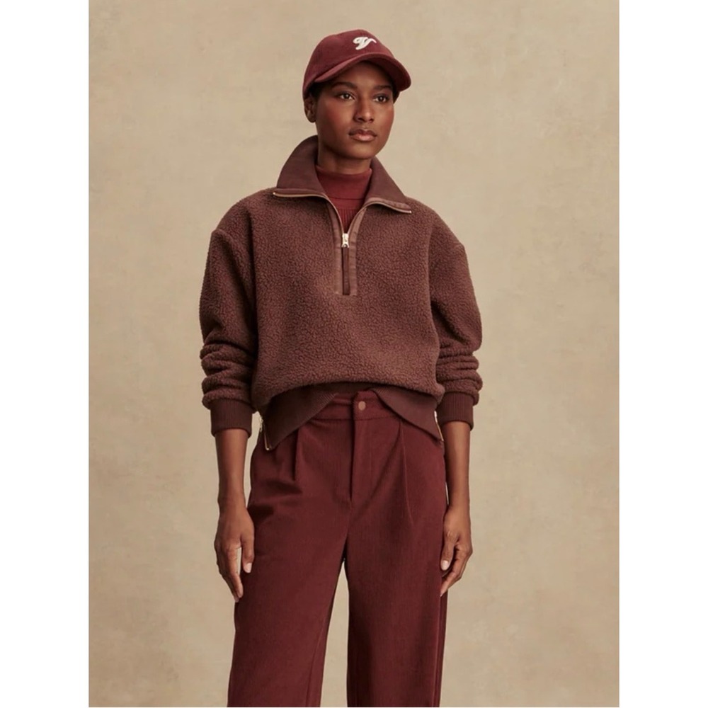 VARLEY Dark Brown Roselle Borg Fleece Half Zip Pullover M Clean Girl Sporty